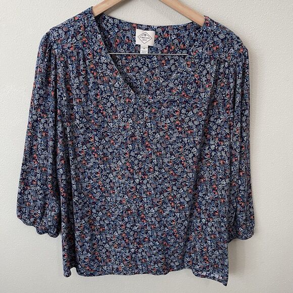 St John's Bay Women's Plus Size 1X Floral 3/4 Sleeve Peasant Top Blouse Boho Top - Picture 1 of 10